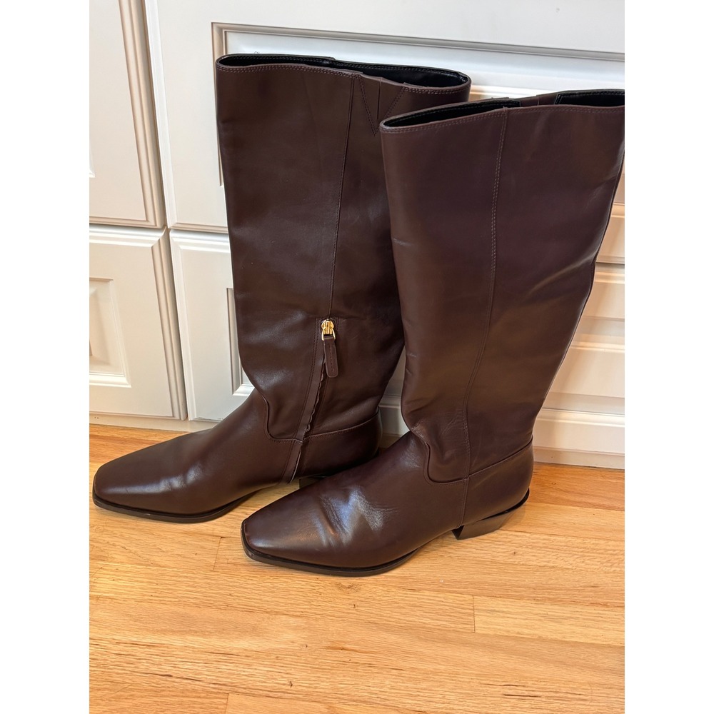 Franco Sarto Noturner Leather Boots Brown Caffe Square Toe Knee High 8.5 M